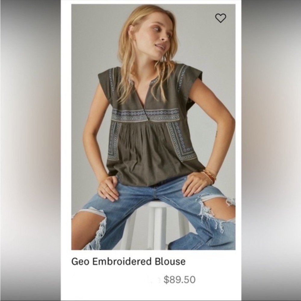 Lucky Brand Embroidered Geo Top Size Small Washed Black Boho Cross Stitch. 10 - Picture 4 of 11